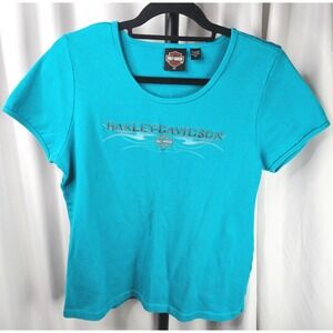Women's Harley-Davidson‎ Turquoise Graphic Tee Motorcycle Biker Top Woman's 2XL